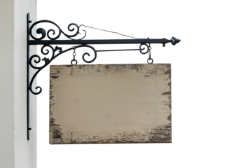 Vintage Ornate Hanging Signboard Blank Wooden Sign with Metal Frame, Perfect for Business, Cafe, or Shop Signage