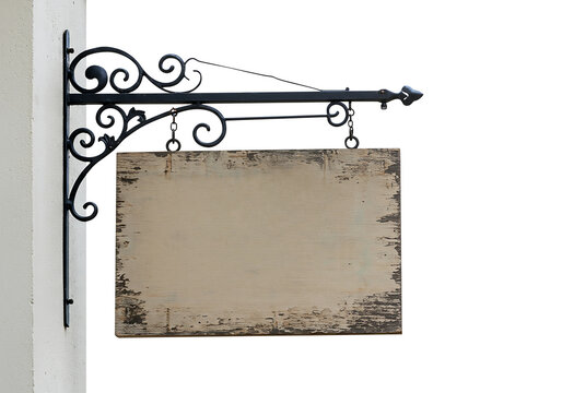 Vintage Ornate Hanging Signboard Blank Wooden Sign with Metal Frame, Perfect for Business, Cafe, or Shop Signage