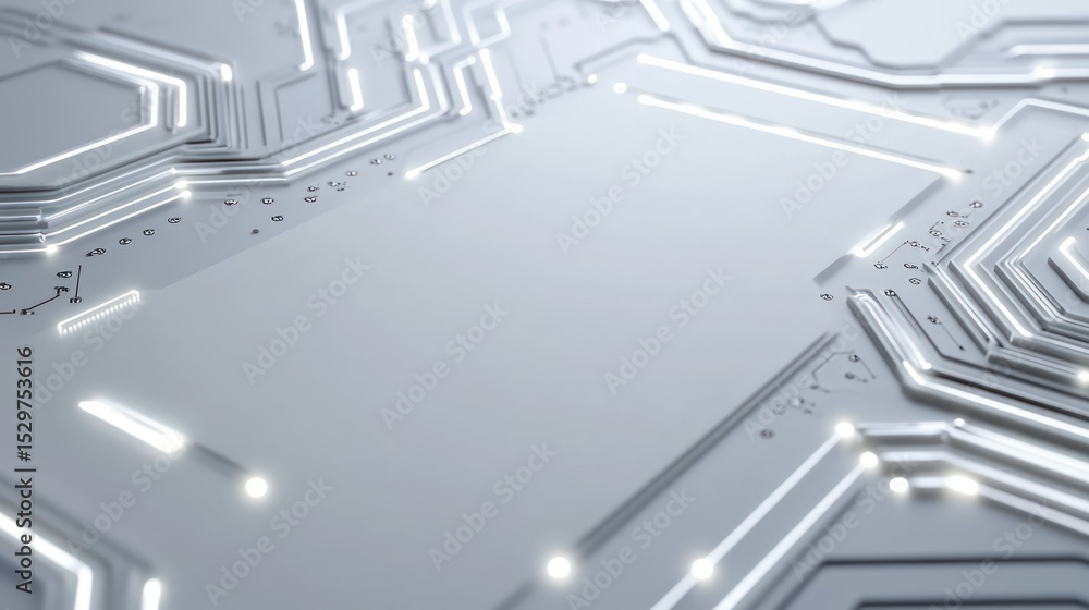 Poster white background of neon circuit, leaving space for mockup usage, wallpaper ai generated image