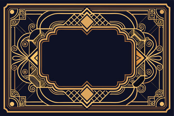 Luxury Art Deco Frame with Gold Geometric Ornament on Dark Background
