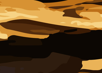 camouflage-style abstract pattern in earthy brown and orange tones. The design includes irregular, fluid shapes in varying shades, Burnt orange, Sienna, Tan, Chocolate brown, Dark coffee black wall