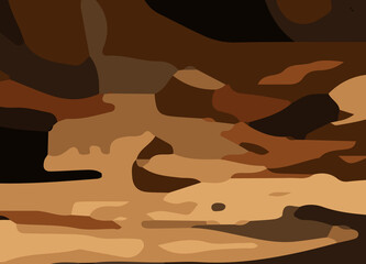 camouflage-style abstract pattern in earthy brown and orange tones. The design includes irregular, fluid shapes in varying shades, Burnt orange, Sienna, Tan, Chocolate brown, Dark coffee black wall