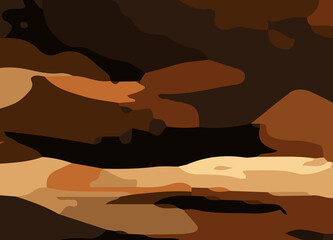 camouflage-style abstract pattern in earthy brown and orange tones. The design includes irregular, fluid shapes in varying shades, Burnt orange, Sienna, Tan, Chocolate brown, Dark coffee black wall