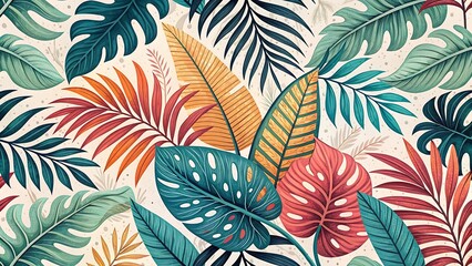 Exotic foliage pattern: A vibrant tropical pattern showcasing lush, intricately detailed leaves in a dazzling array of colors. Evoking a sense of paradise and serenity. 