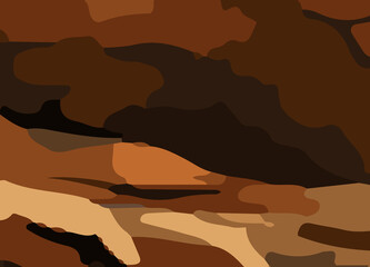 camouflage-style abstract pattern in earthy brown and orange tones. The design includes irregular, fluid shapes in varying shades, Burnt orange, Sienna, Tan, Chocolate brown, Dark coffee black wall