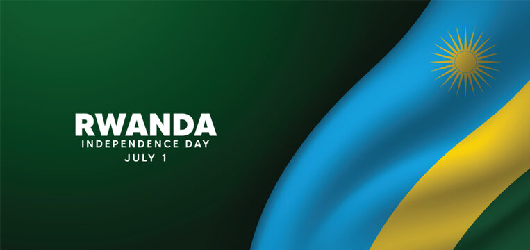 Rwanda Independence Day 1 July waving flag vector poster