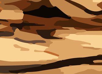 camouflage-style abstract pattern in earthy brown and orange tones. The design includes irregular, fluid shapes in varying shades, Burnt orange, Sienna, Tan, Chocolate brown, Dark coffee black wall