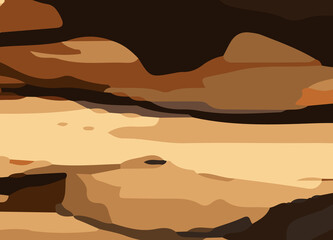 camouflage-style abstract pattern in earthy brown and orange tones. The design includes irregular, fluid shapes in varying shades, Burnt orange, Sienna, Tan, Chocolate brown, Dark coffee black wall