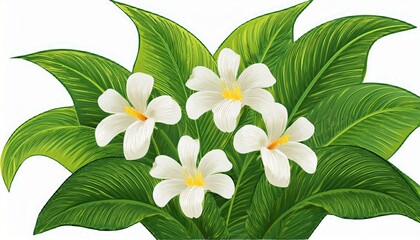 tropical plant with white flowers isolated on white background