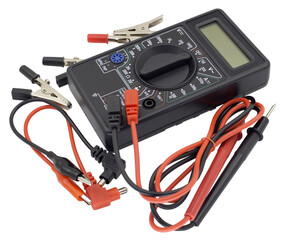 Digital multimeter and clamps on white