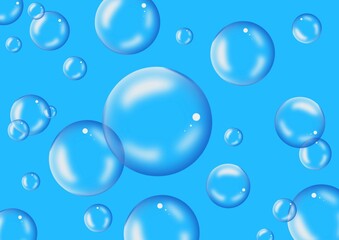 blue water bubbles floating in clean background- refreshing airy abstract digital illustration 