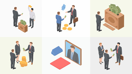 Isometric business finance investment money exchange donation fundraising concept illustration vector editable stock vector illustration
