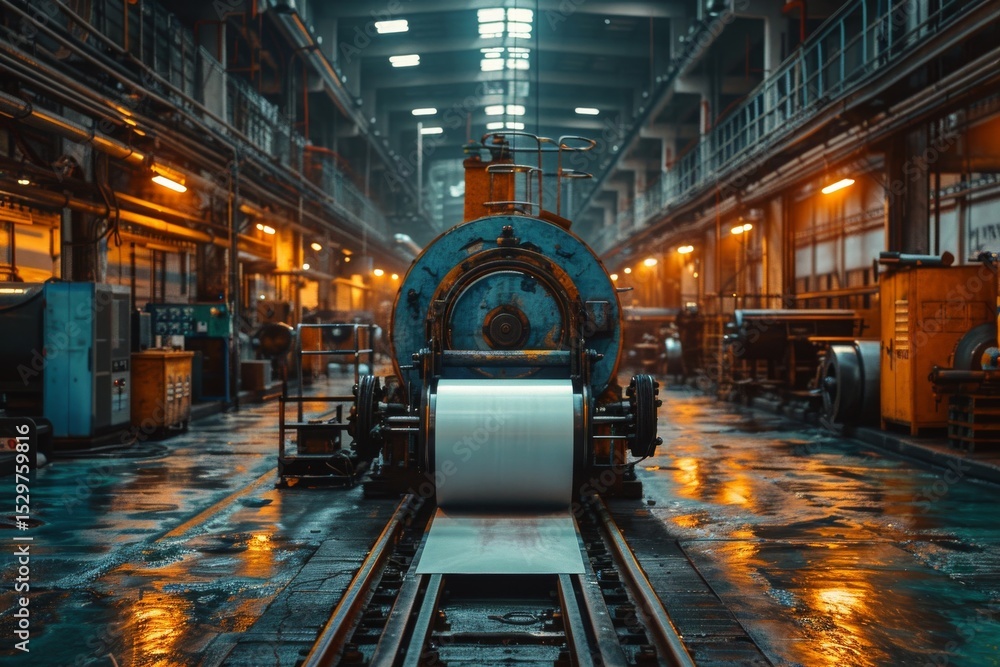 Aufkleber a high-angle view of an industrial machine processing paper rolls in a factory, showcasing the combi