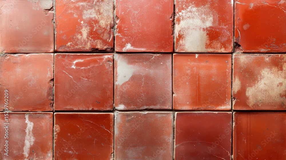 Aufkleber a close-up view of an array of weathered, red tiles, presenting an interesting textured pattern that
