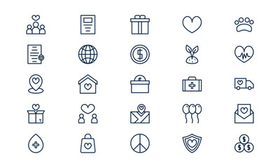 Charity icon representing donation, humanitarian support, and social responsibility in outline style