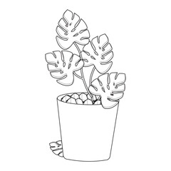 Potted plant in pot outline vector, Modern Line Art flat style Potted Plant with Abstract Shapes on White Background