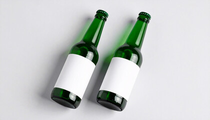 Green Beverage Bottles on White Background