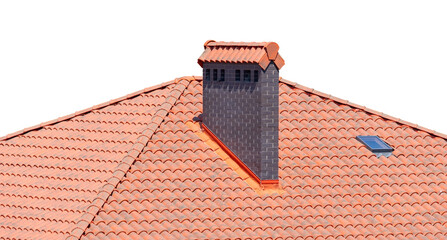 house with a roof from a red shingles with a pipe