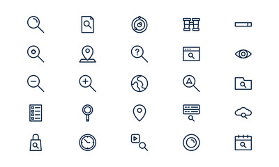 Search icon illustrating exploration, information finding, and digital navigation in outline style