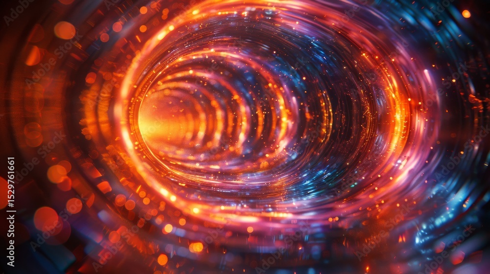 Poster a stunning abstract tunnel of vibrant colors swirls around a bright core, representing the endless p