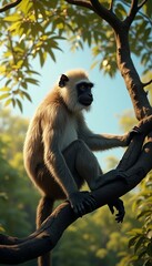 Obraz premium Gray Langur Monkey in a Tree