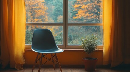 Autumnal view from a cozy window seat