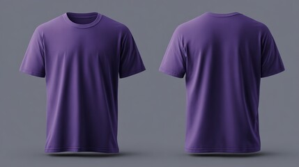 Front and Back View of a Plain Purple T-Shirt