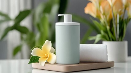 Refreshing spa setup with natural elements and calming colors at home for relaxation and self-care - Powered by Adobe