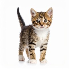 Fototapeta premium Happy kitten over white background