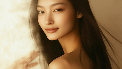 Focus on beauty and grace in a studio portrait with soft lighting. Ideal for makeup artist portfolios, beauty salons or any material that celebrates the feminine aesthetic.