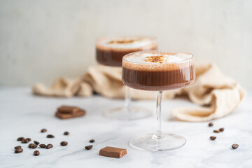 Chocolate Truffle Martini glass or espresso Martini Cocktail based on coffee, liqueur and vodka. Alcoholic drink. Space for text. High quality photo