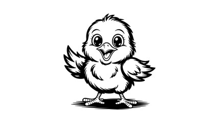 Adorable Baby Bird with Fluffy Feathers in Hand-Drawn Style