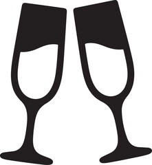 2 wineglass in toast silhouette vector icon, wine glass vector silhouette vector isolated in white background