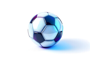 Naklejka premium Futuristic Soccer Ball with Metallic Surface and Blue Highlights on White Background