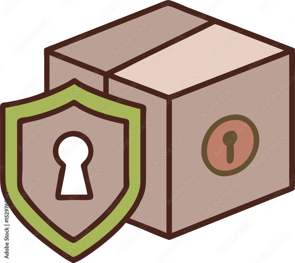 Poster secure box icon with shield isolated on transparent background