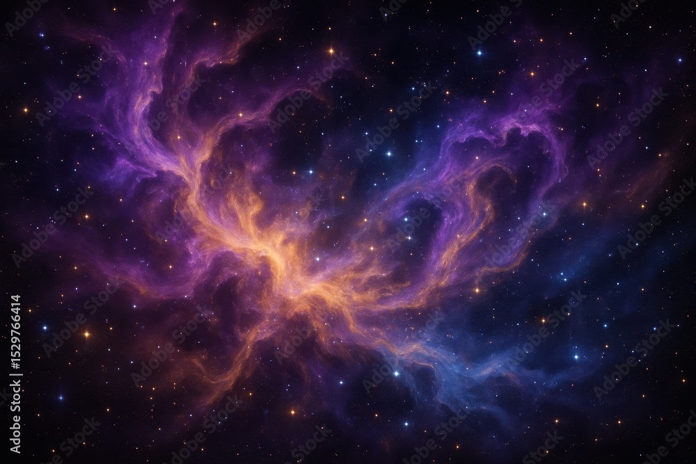 Poster cosmic stellar dust clouds with vibrant colorful nebula background and deep space atmosphere