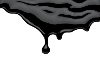 Black liquid dripping down isolated on transparent background