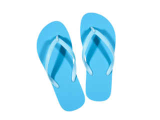Pair of light blue flip flops isolated on transparent background