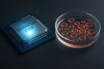Breakthrough in drug development using quantum computing technology with glowing chip