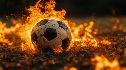 Fototapeta premium Soccer ball engulfed in flames
