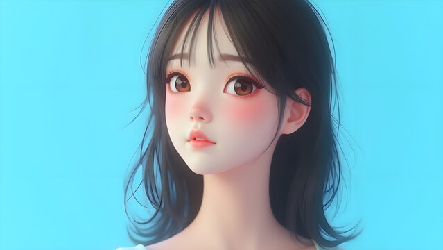 AI generated Young Asian beauty woman, on isolated light blue background.