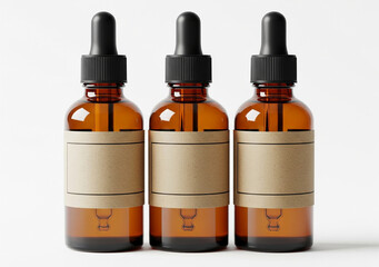 Dropper Bottle Brown Amber Mock up 3D render. Blank to add text. Branding designs for cosmetic or medicine companies.