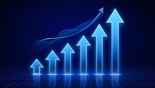 Growth up arrow sign business success graphic design on an abstract direction icon background for a web banner that represents a market trend