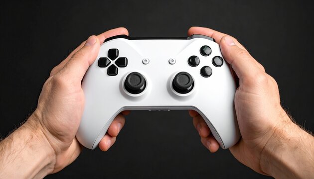 A man holding a video game controller in his hands nad playing his favorite game 