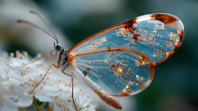 Closeup of a Glasswing Butterfly on White Flower