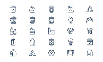Waste recycling icon illustrating eco-friendly waste management and sustainability process in outline style