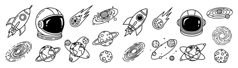 seamless space pattern with rockets astronauts and planets