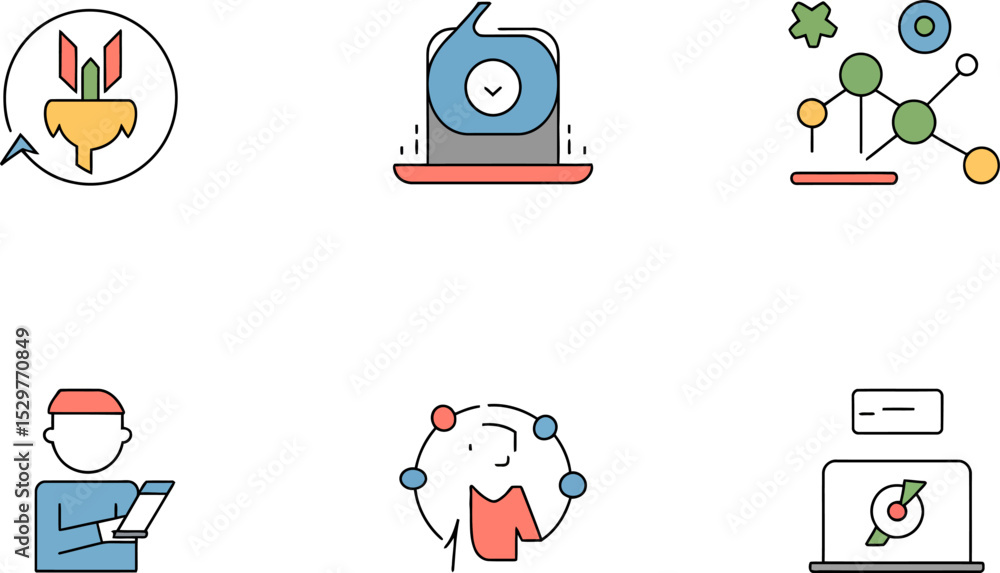 Poster business process workflow automation diagram icons strategy management development technology soluti