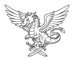 Obraz premium dragon with wings and crossed swords fantasy tattoo style