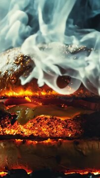Fiery Deliciousness: A Gourmet Burger on the Grill